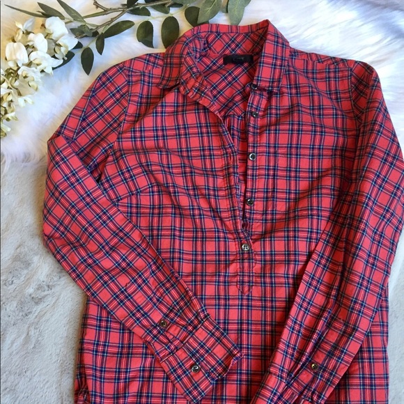 J. Crew Red Tartan Popover Long Sleeve - Picture 2 of 8